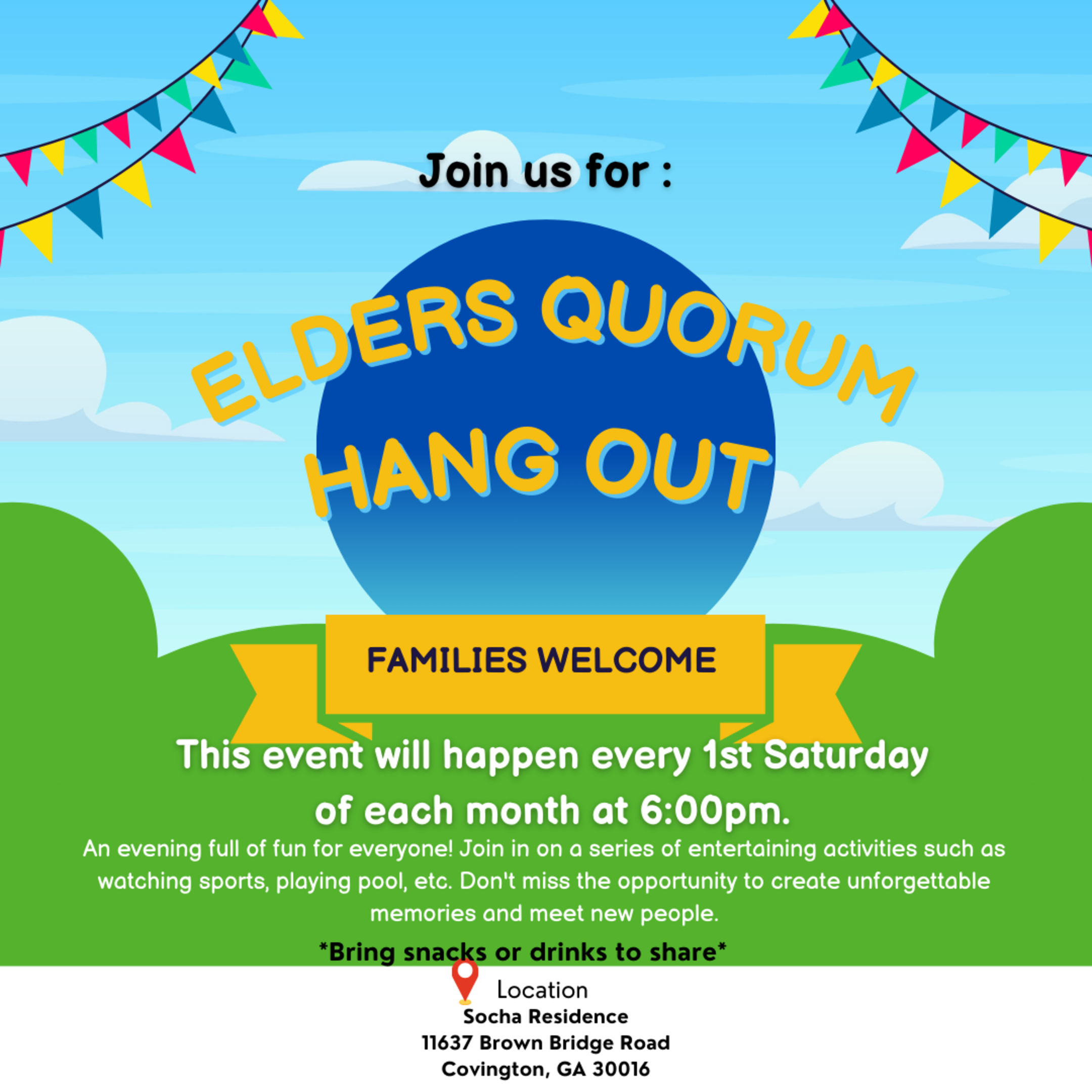 Come join me for Elders Quorum Hang Outon Jul 6, 2024by RSVP'ing at
